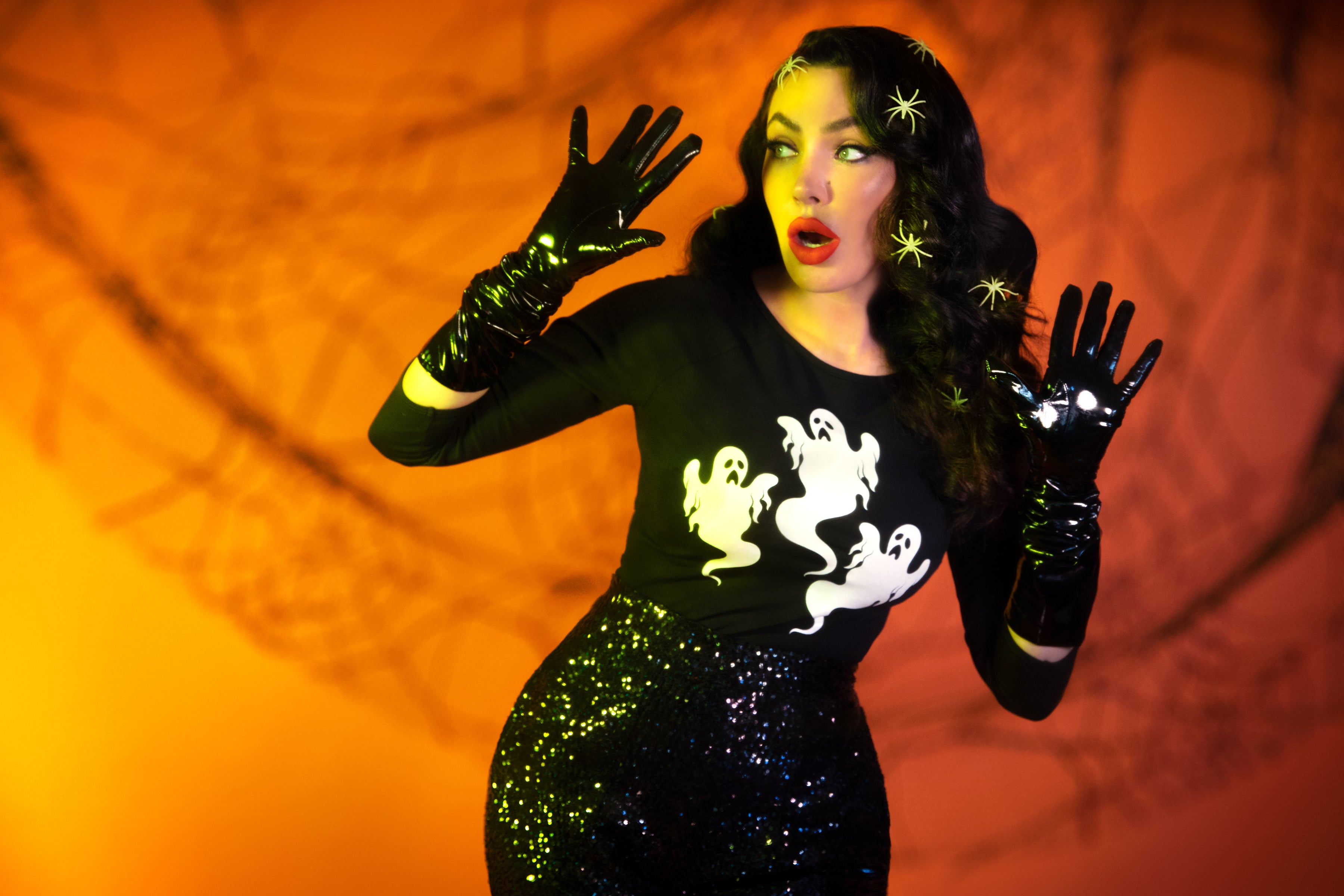 Pumpkin King Glow in the Dark 3/4 Sleeve Top in Black - Vixen by Micheline  Pitt