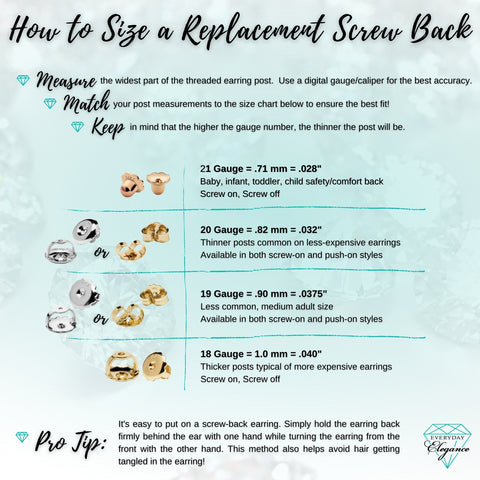 2 Replacement Screw Back Stud Baby & Children's Earrings