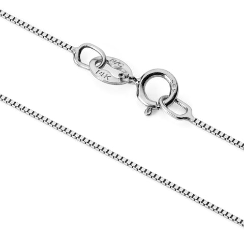 14K Solid White Gold Necklace, Box Link 