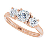 1.21 CTW Cushion Cut Forever One Moissanite | 14K Rose Gold Three Stone Engagement Ring Anniversary Band | Size 7