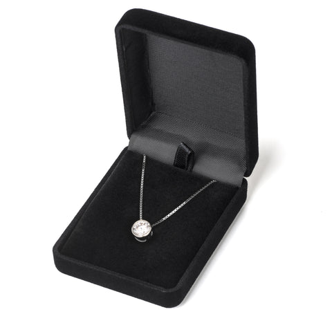 14K Solid White Gold Necklace, Bezel Set CZ Solitaire, 1.5 CT 18 ...