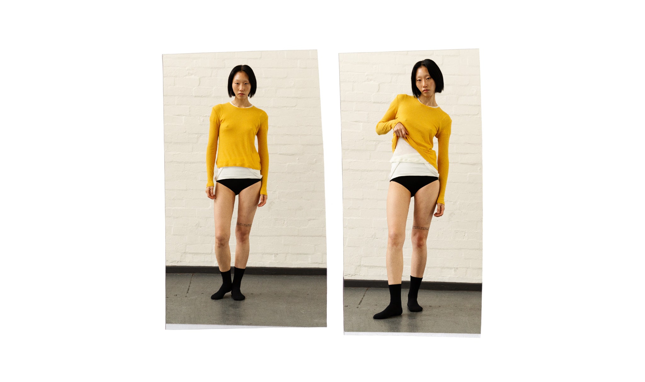 A.BCH Lookbook 2023 - Woman wears two of the A.34 Thermals and the tube strap top