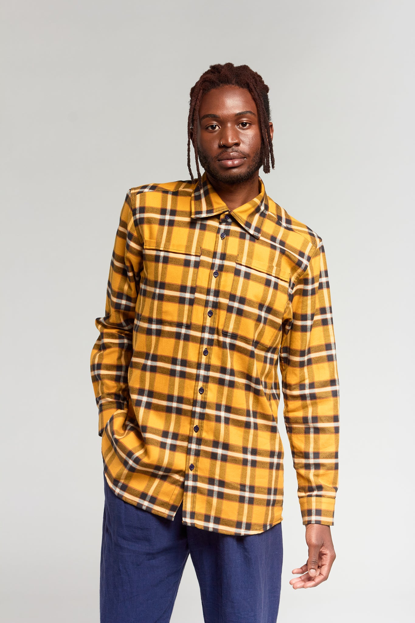 A.46 Organic Cotton Flannel Shirt in Marigold Plaid | A.BCH
