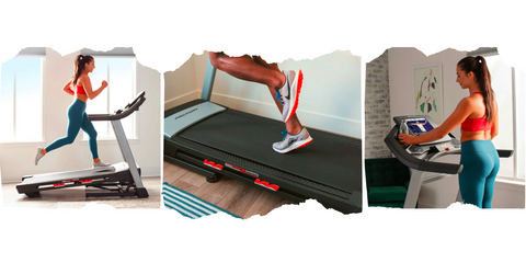 3 images of a female using a treadmill