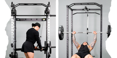 Image of male using a functional trainer and a seperate image of a male using a squat rack