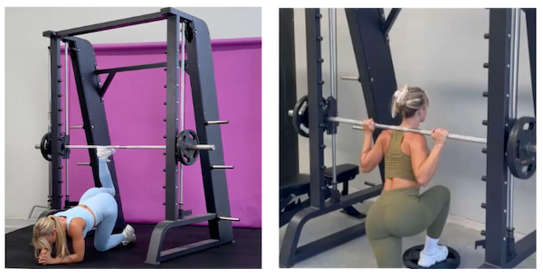 Tammy Hembrow performing leg exercises on smith machine