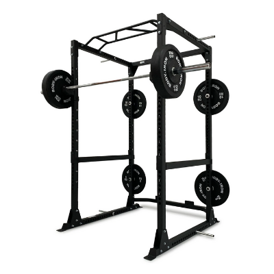 power cage with barbell and weight plates 