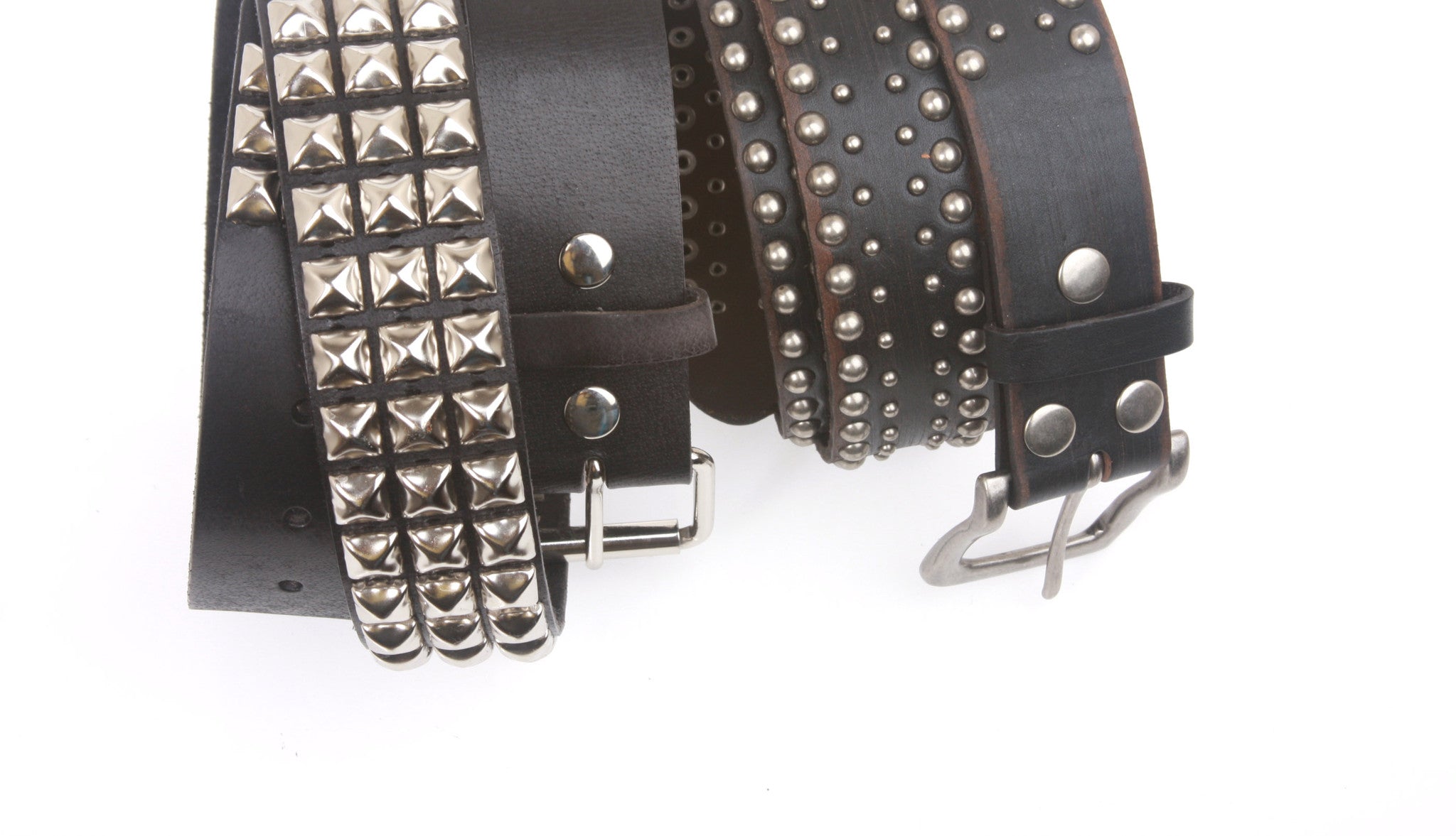 1 1/2 Three Row Punk Rock Star Distressed Black Studded Cowhide