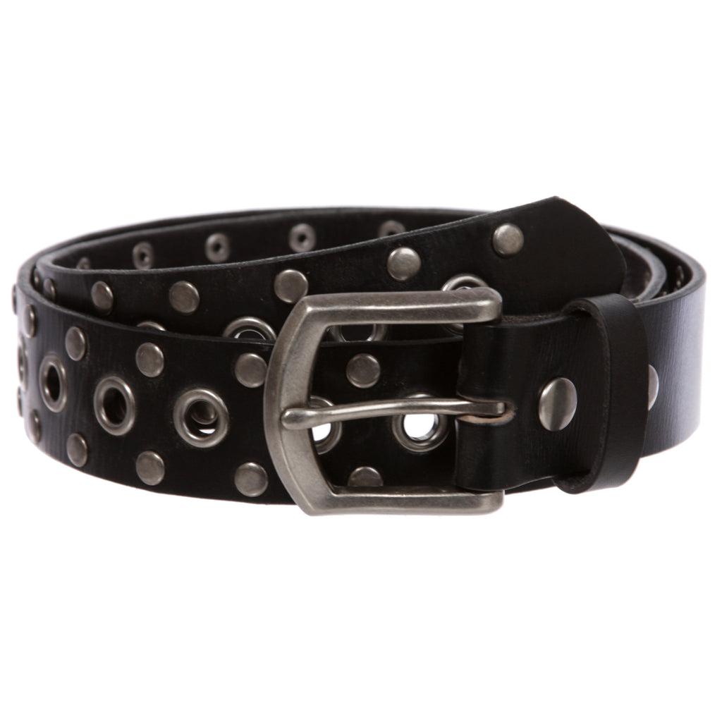 Casual Riveted Studded Grommets & Studs Solid Leather Belt ...