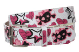 Snap On Pink Bow Skull and Crossbones Printed Fashion Belt