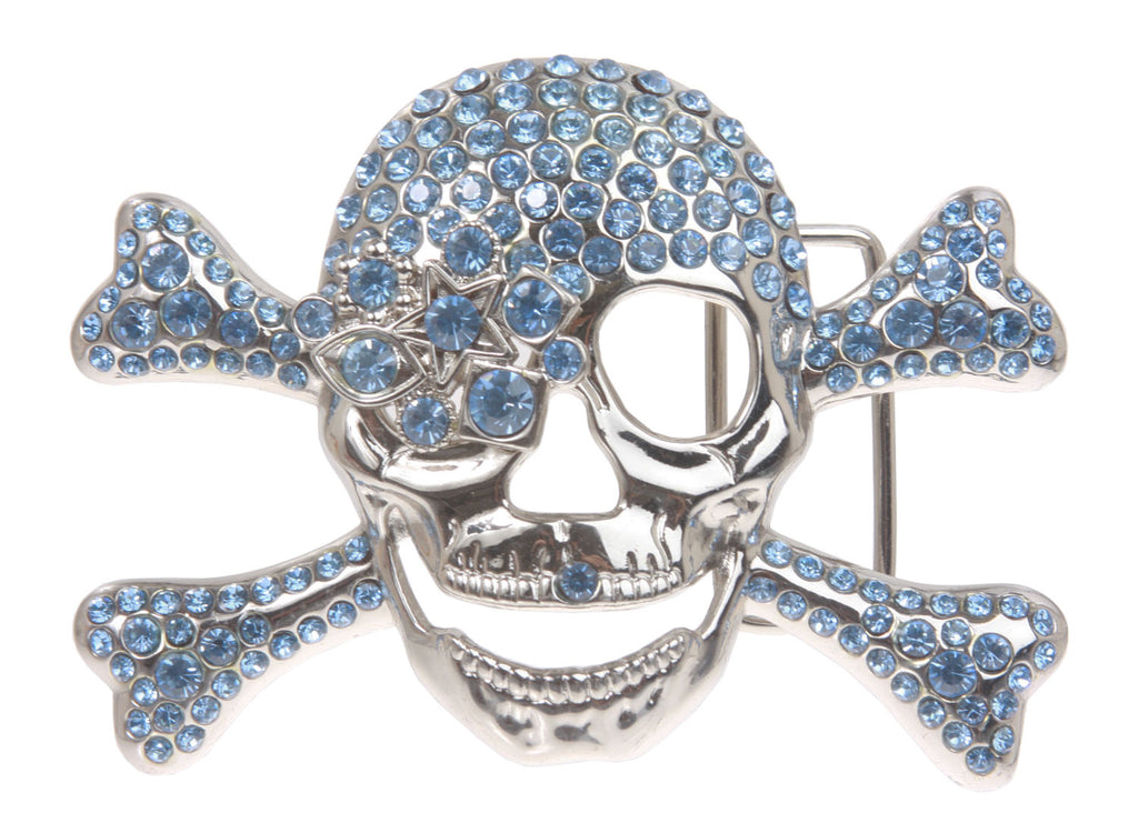 Rhinestone Skull And Crossbones Pirate Belt Buckle –