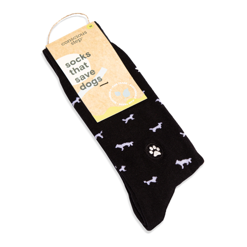 Black and white socks with dog prints