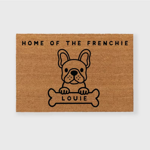 a doormat with a french bulldog print