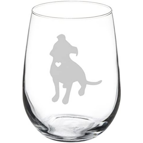 a wine glass with a pit bull print
