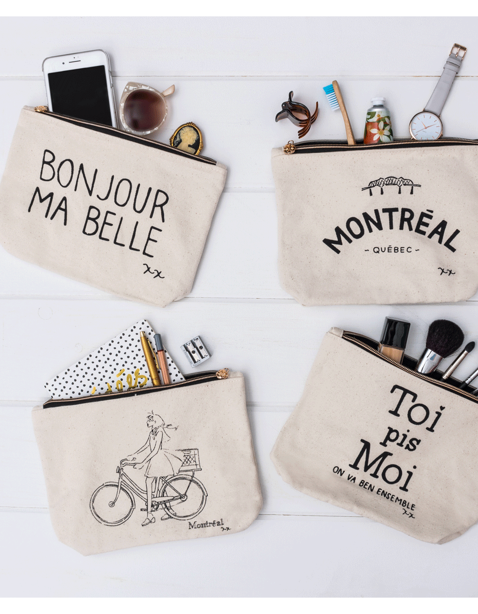 Girl on Bike Pouches I Love Montréal Natural Canvas