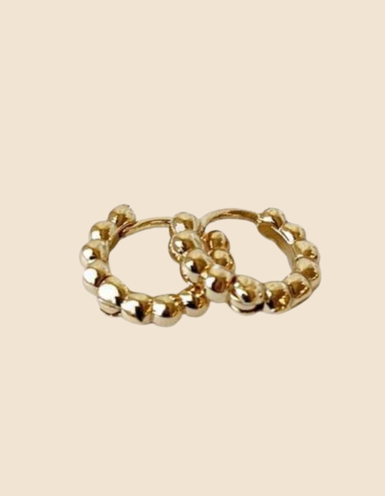 Mini Hoop Earrings Beads Gold