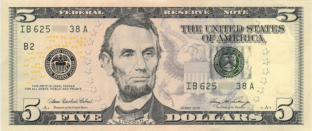 Abraham Lincoln 5 dollar bill face