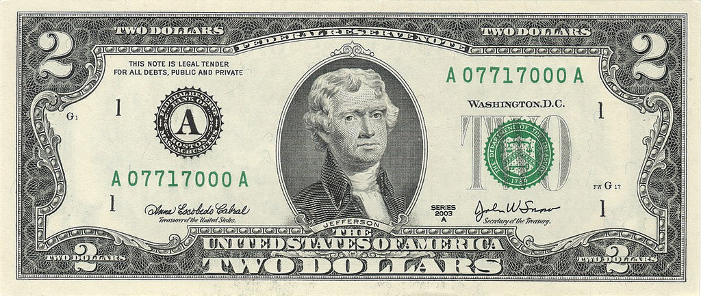 Thomas Jefferson 2 dollar bill image