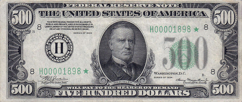 William McKinley 500 dollar bill image