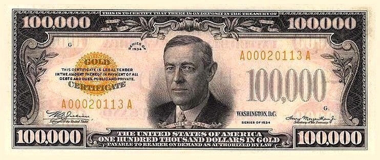 Woodrow Wilson 100 000 dollar image