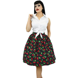 Cherries Pin Up Pleated Circle Skirt - Glitz Glam and Rebellion