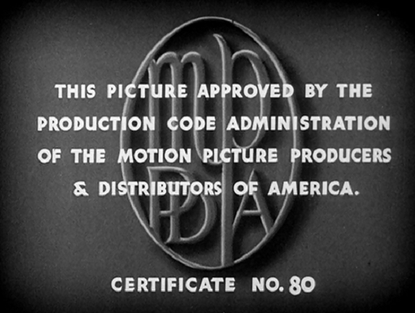 Hays Production Code Approval Certificate Title Screen