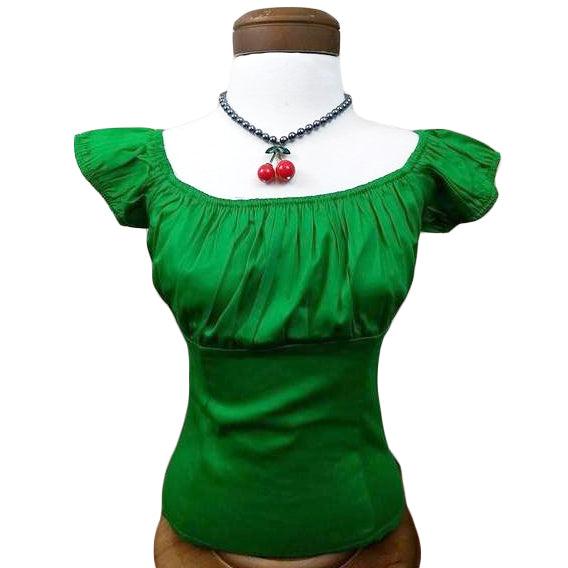 green peasant top