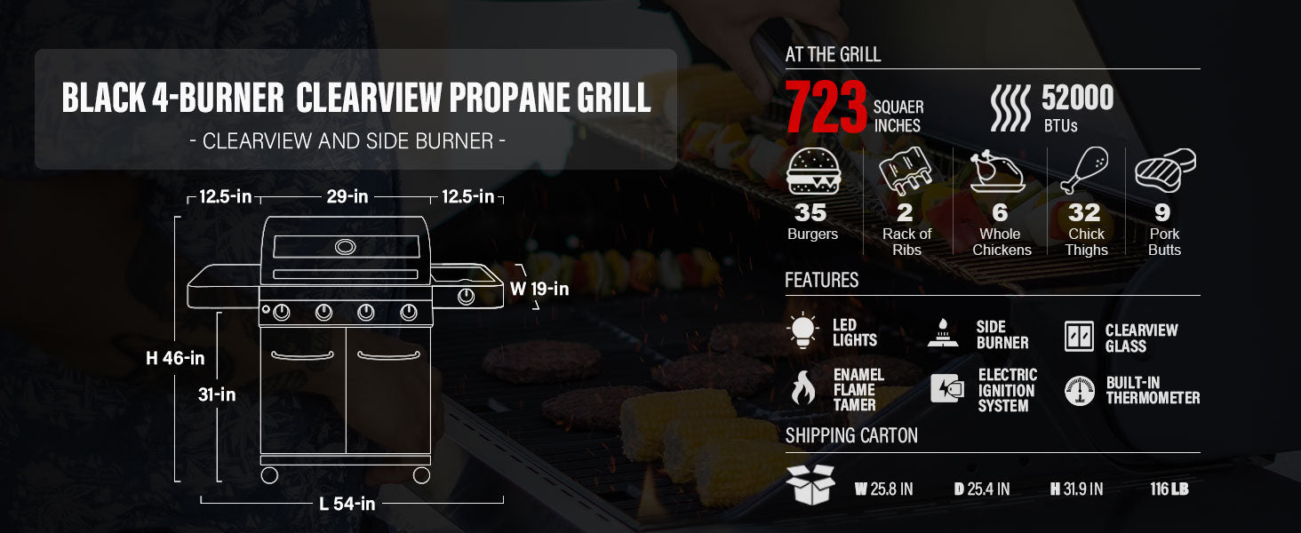 24633 | Grills Propane Black Grill 4-Burner – Monument