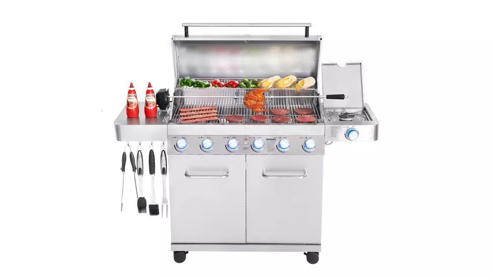 6 Burner Propane Gas Grill in Stainless with LED Controls, Side Burner –  Monument Grills