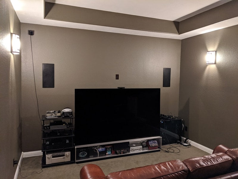 Front view of builder grade home theater