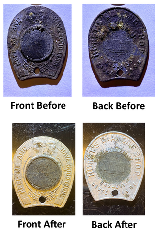 token found metal detecting soaked in solution then cleaned before and after