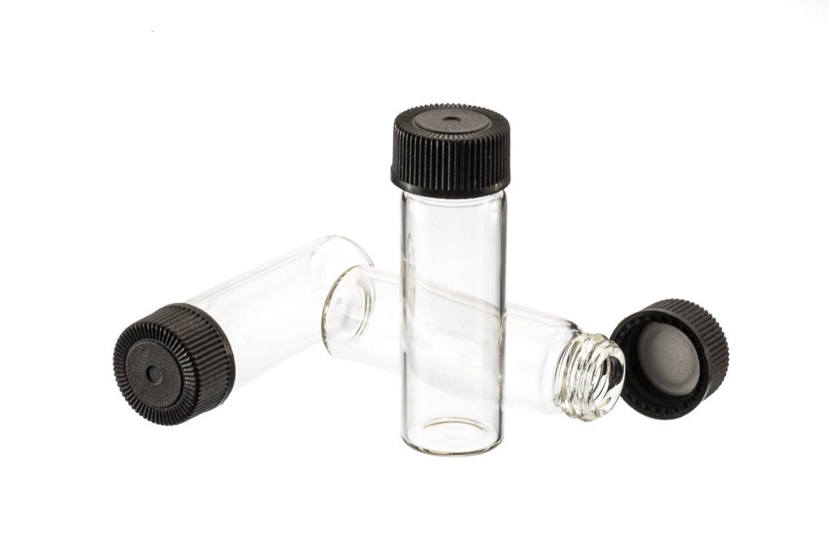 5 PC Mini Clear Glass Vial Bottles Caps 1 3/8 Tall 4 mL Gold