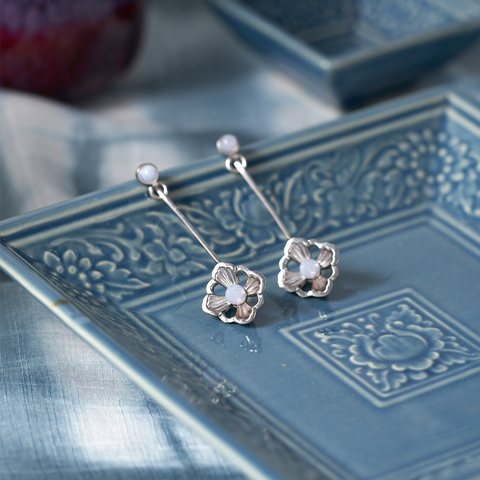 Forbidden Spring Gemstones Earrings - Moonstone - Sterling Silver Earrings Singapore