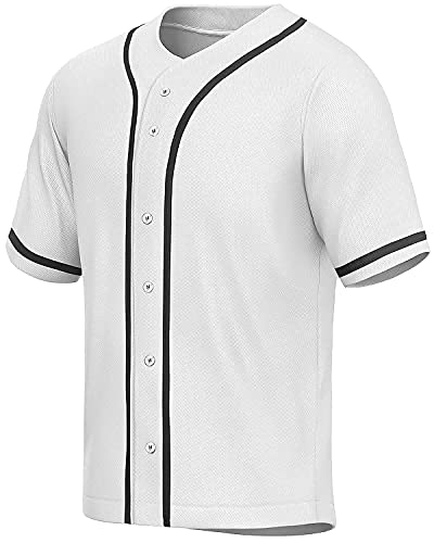 MESOSPERO Mens Blank Plain Baseball Jersey Button Down Shirts Sports Hip Hop Hipster Jersey S-3xl Black White Grey Red Blue