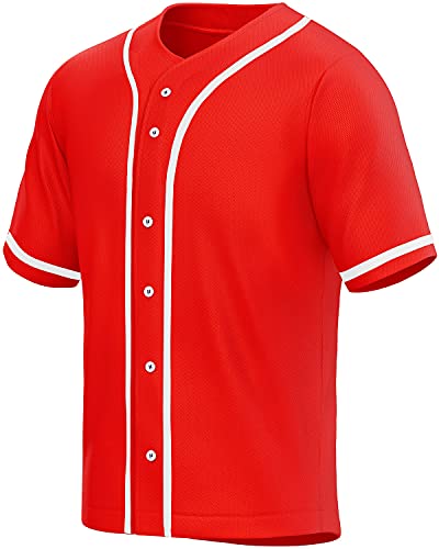 MESOSPERO Mens Blank Plain Baseball Jersey Button Down Shirts Sports Hip Hop Hipster Jersey S-3xl Black White Grey Red Blue