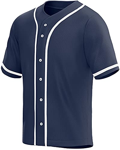 MESOSPERO Blank Jersey Plain Hipster Hip Hop for Men Button-Down Baseball Jersey Short Sleeve Shirt