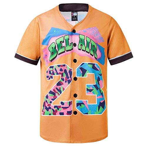 Temu Men's Bel Air #23 24 30 Baseball Jersey, 90's City Theme Party Clothing, Hip Hop Fashion Button Up Short Sleeve Shirt Suitable for Birthday Parties