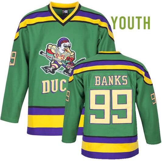 Mighty Ducks Hockey Jersey Size L Adam Banks 99 Green