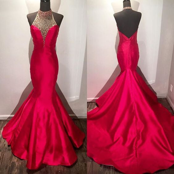 fishtail red prom dress