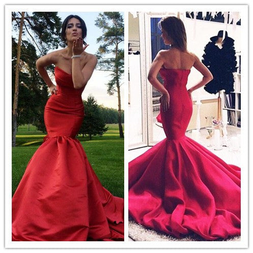 red fishtail prom dress