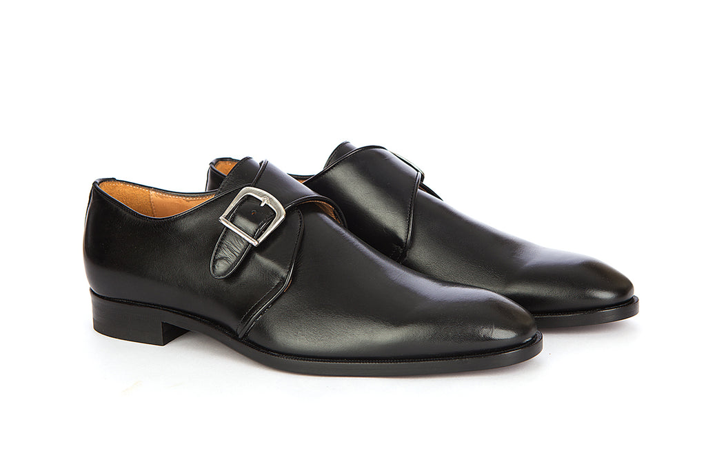 Black Single Monk Strap Shoes for Men