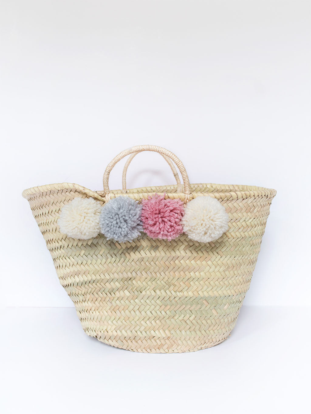 Straw Clutch Bags French Baskets Pompom Pink