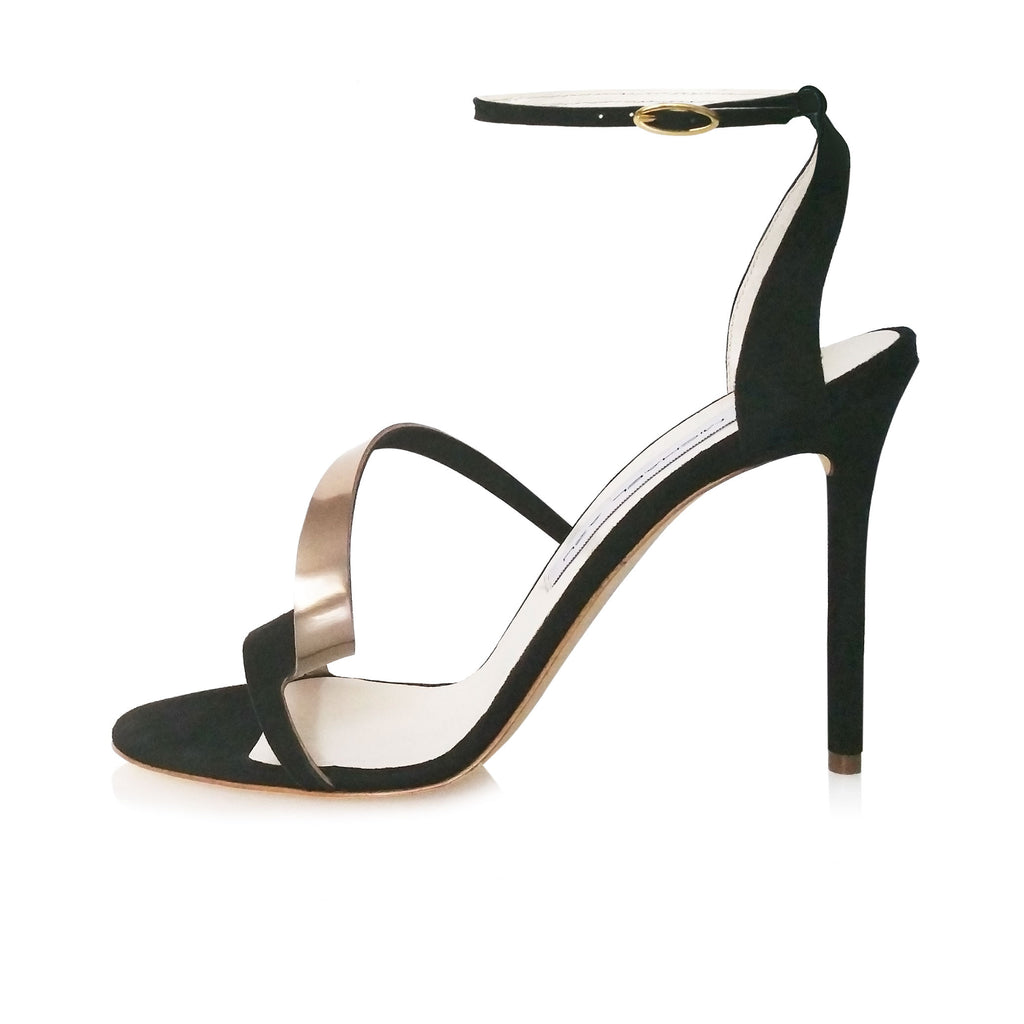 Designer Black Suede Heeled Sandals | Michael Azu
