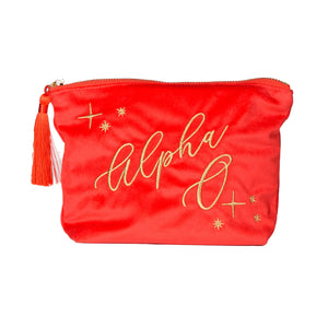 Velvet Cosmetic Pouch- Alpha Omicron Pi - Brown Bag Etc