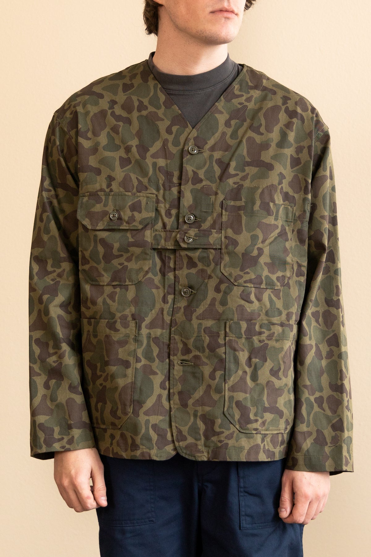 Engineered Garments Cardigan Jacket | Olive Camo 6.5oz Flat Twill