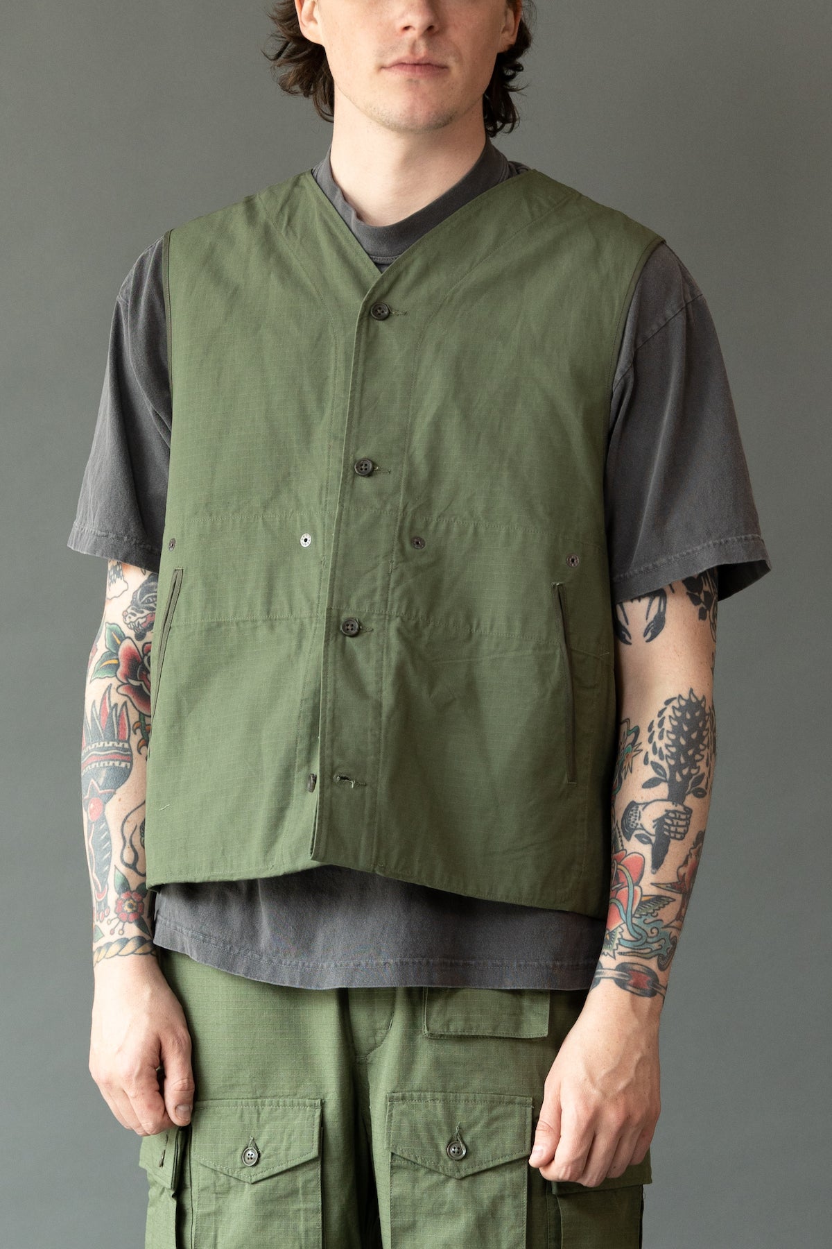 Engineered Garments Liner Vest | Olive Cotton Ripstop | Canoe Club