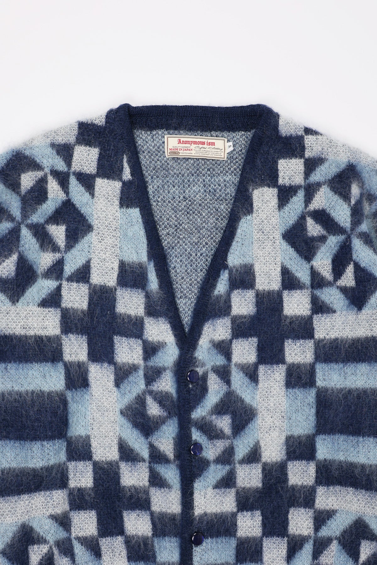 Anonymous Ism Vintage Quilt Mohair Cardigan | Blue | Canoe Club
