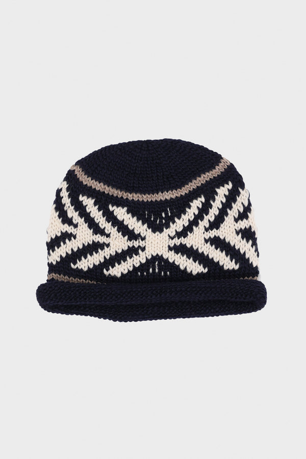 Cableami Wool Jacquard Cap | Navy | Canoe Club