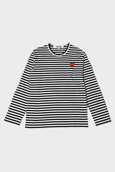 Comme des Garçons PLAY Red Heart Striped T-Shirt | Black/White