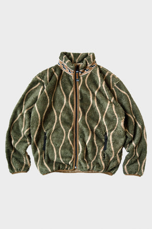 Kapital DRUNK STRIPE Fleece ZIP Blouson | Khaki | Canoe Club